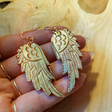 Load image into Gallery viewer, Angel Wings • Yellow Mother of Pearl Earrings • Hand Carved
