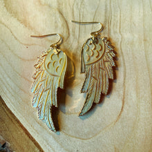 Load image into Gallery viewer, Angel Wings • Yellow Mother of Pearl Earrings • Hand Carved
