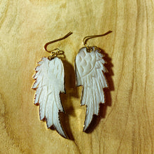 Load image into Gallery viewer, Angel Wings • White Mother of Pearl Earrings • Hand Carved
