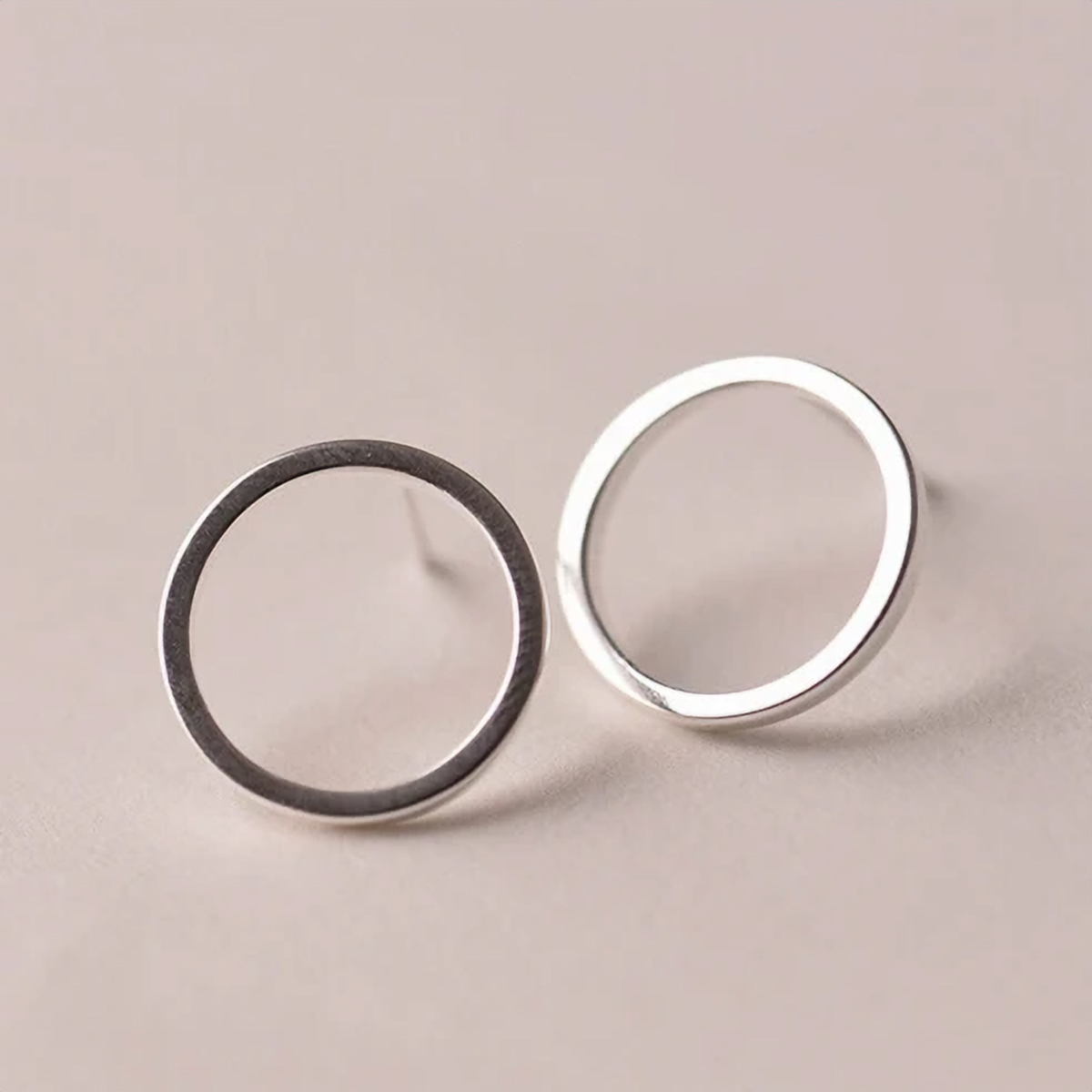925 sterling silver hollow circle stud earrings, one oxidised black and one polished silver - Let's Jam jewellery collection