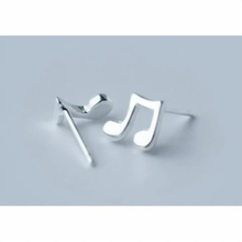 Load image into Gallery viewer, Pair of sterling silver music note studs side by side - Let's Jam jewellery, Camden Market London
