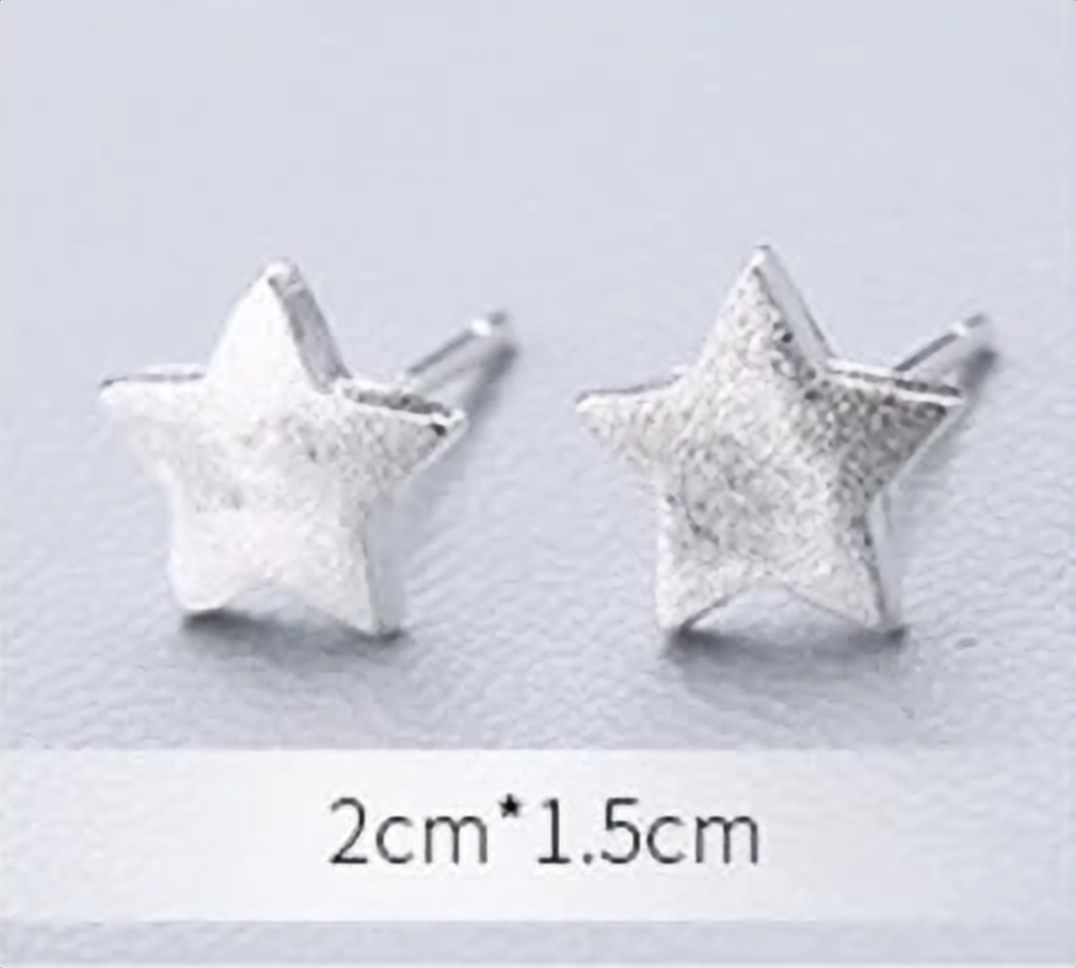 925 sterling silver star stud earrings with a brushed textured finish, photographed on a white background - Let's Jam jewellery collection