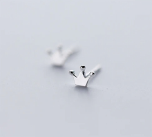 Load image into Gallery viewer, Pair of tiny sterling silver crown studs side by side - Let's Jam, Camden Town
