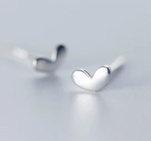 Load image into Gallery viewer, 925 sterling silver tiny heart stud earrings, close-up shot showing the delicate heart shape on a soft white background - Let's Jam jewellery collection
